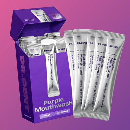 DR.DENT Purple Mouthwash - Sachets 20 Pack - Peroxide-Free - Alcohol Free - Vegan Mint