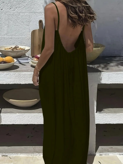Women'S Solid Color Cami Spaghetti Strap Loungewear Night Dress, Elegant Sleeveless Long Dress for Summer, Ladies Sleepwear for Indoor Wear
