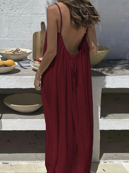 Women'S Solid Color Cami Spaghetti Strap Loungewear Night Dress, Elegant Sleeveless Long Dress for Summer, Ladies Sleepwear for Indoor Wear