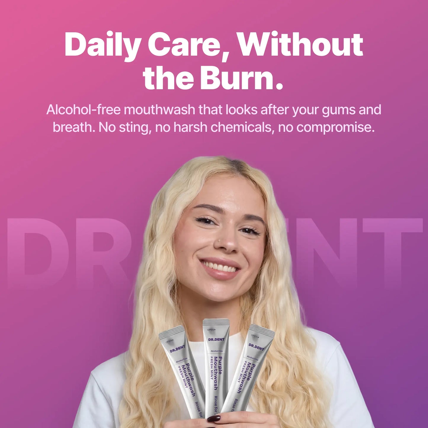 DR.DENT Purple Mouthwash - Sachets 20 Pack - Peroxide-Free - Alcohol Free - Vegan Mint