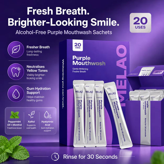 Private Label 20 Sachets Purple Mouthwash V34 Color Corrector for Yellow Teeth Whitening Alcohol Free Travel Purple Mouthwash